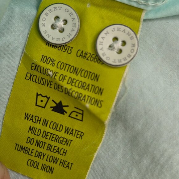 Robert Graham Button Down Shirt Men's Medium Turquoise Long Sleeve Contrast Cuff - Picture 9 of 15